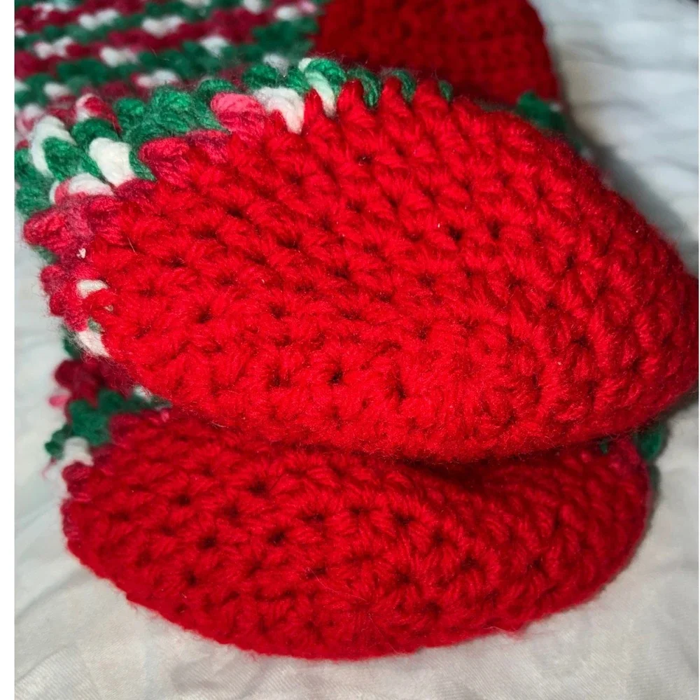Home Made Christmas Stocking Red Green White Festive Holiday Knit